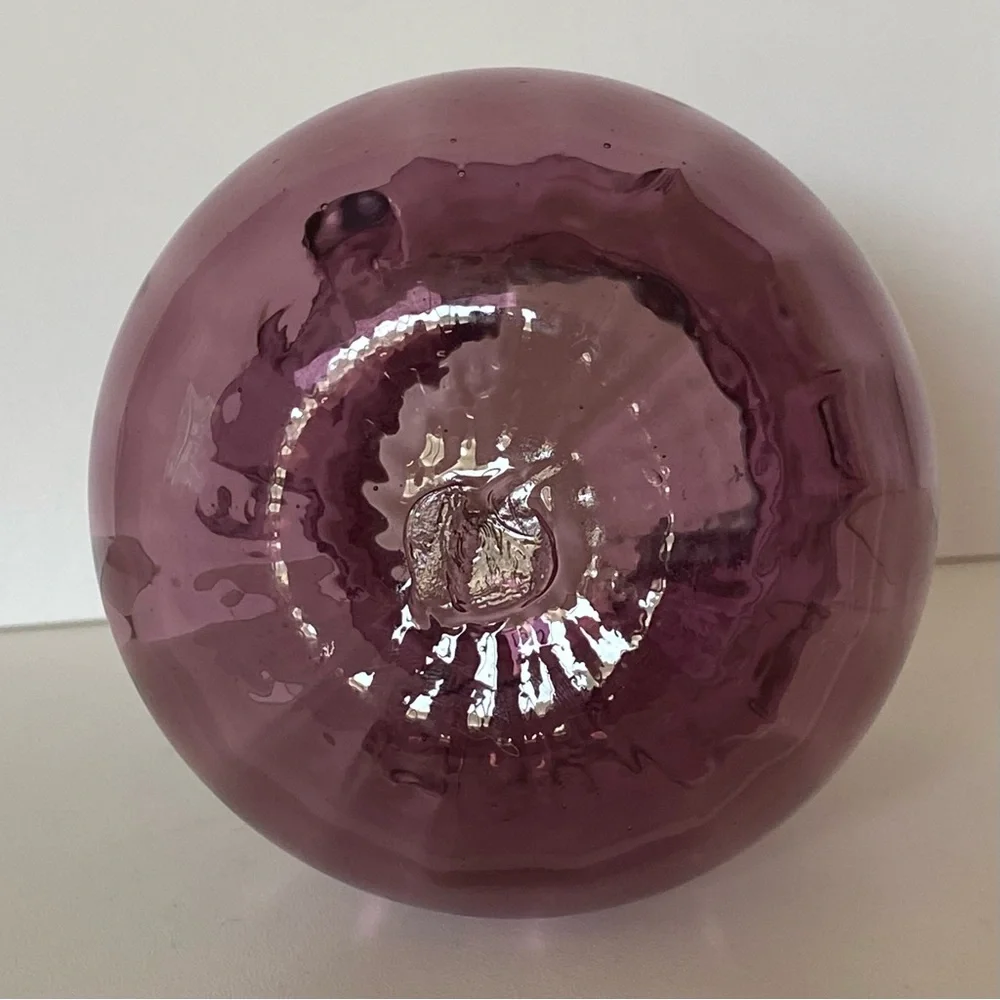 Purple Amethyst Glass Vase Hand Blown Ruffled Top Round Ribbed Bottom Vintage